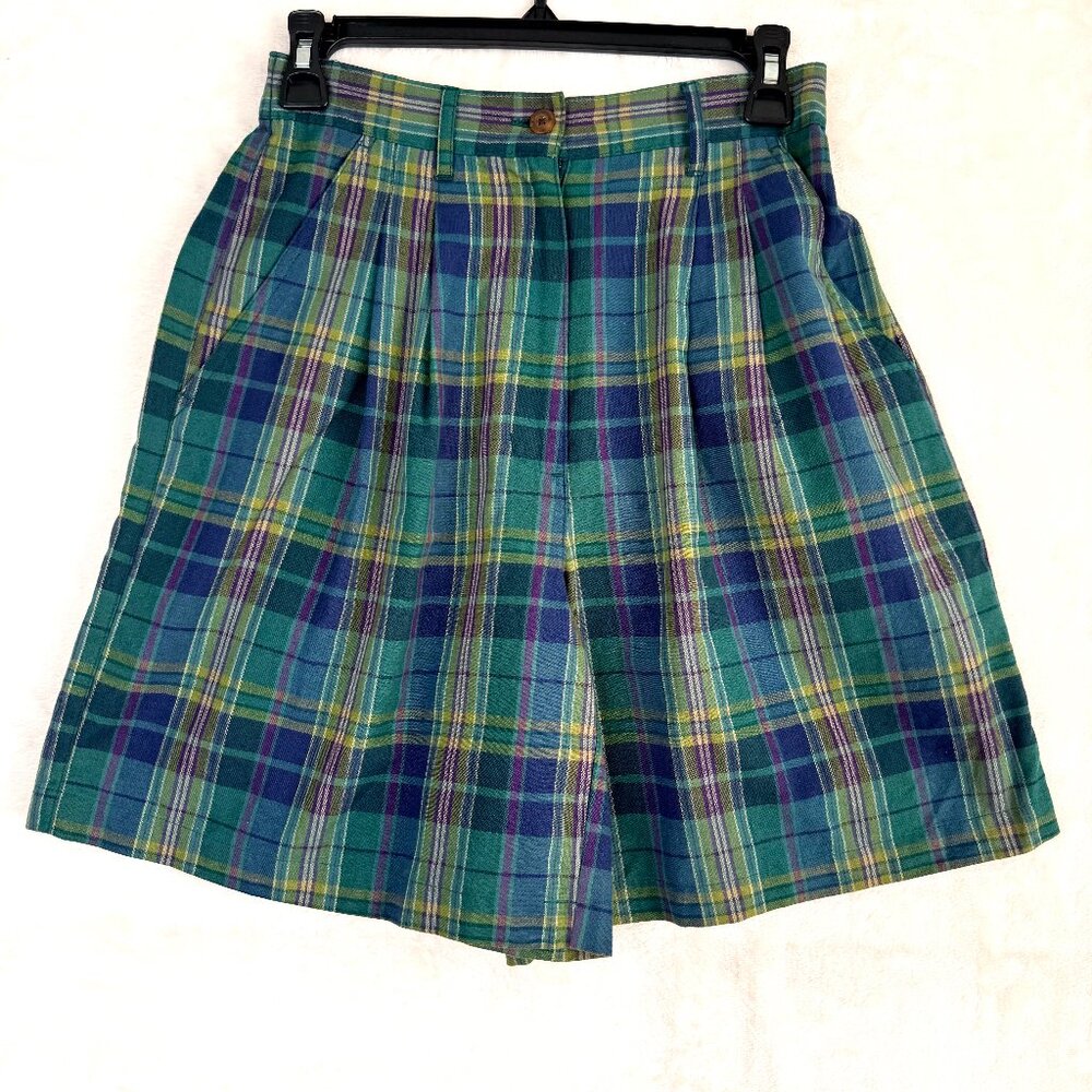 VTG KAREN SCOTT Plaid High Waist Pleated Preppy Y2K Bermuda Cotton Shorts 6 P